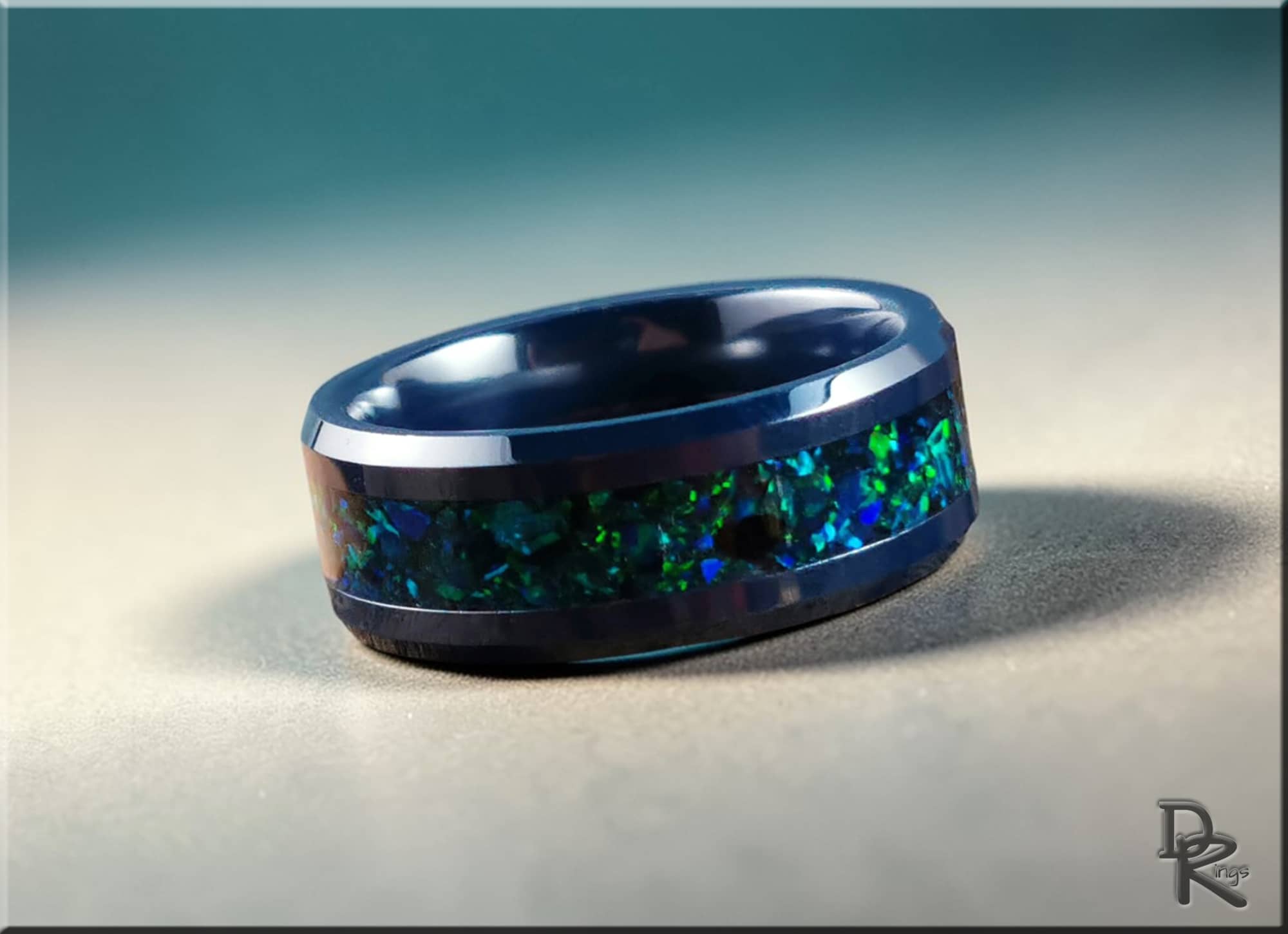 Ceramic Ring with Opal Inlay