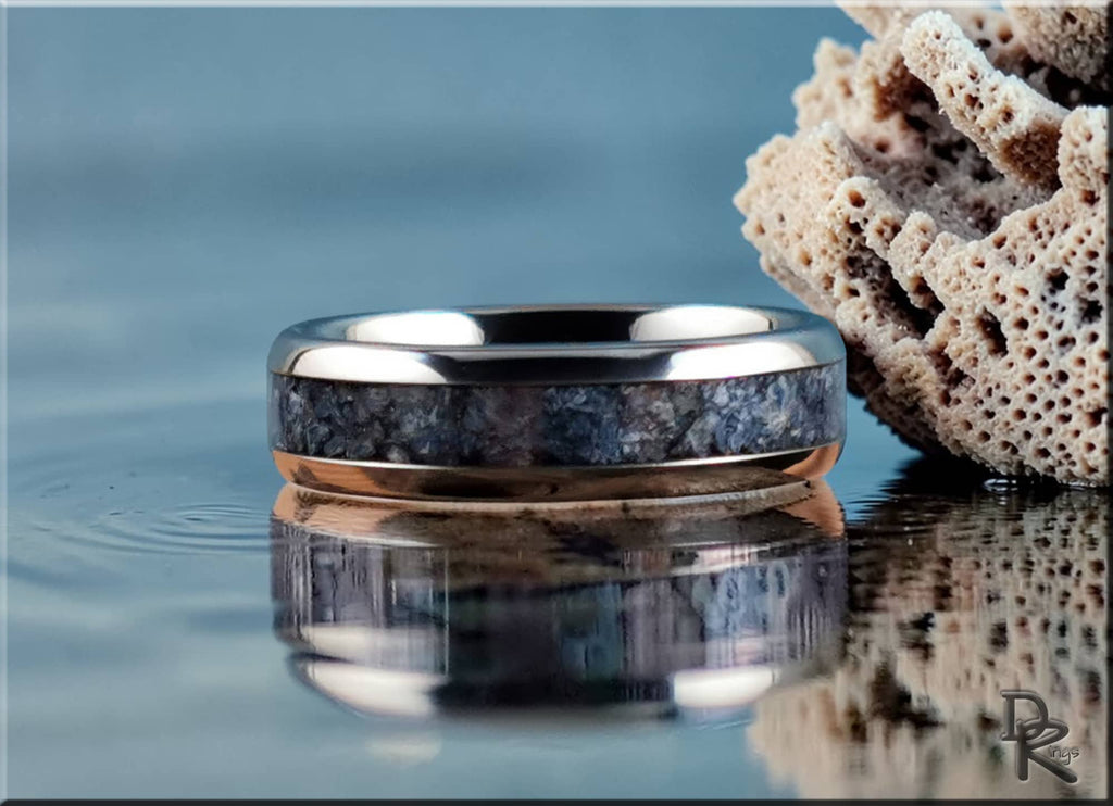 Tungsten Carbide Ring with Fossilised Blue Coral Inlay
