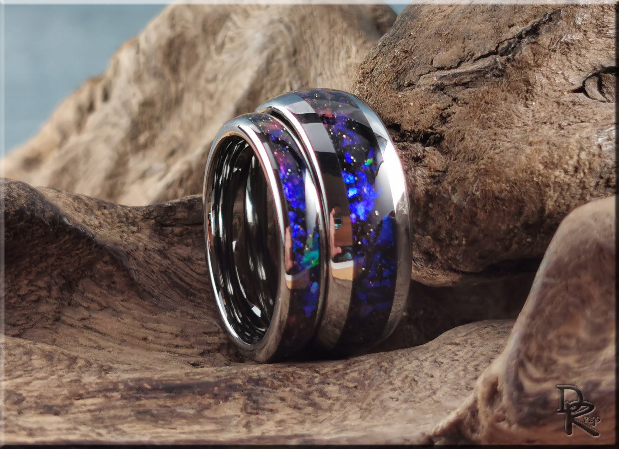 Tungsten Carbide Ring Set with Celestial Sandstone Inlays