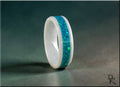DR Rings ceramic ring with opal inset featuring vibrant blue and green opal pattern
