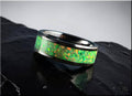 Black Ceramic Ring with Opal and Glow Inlay