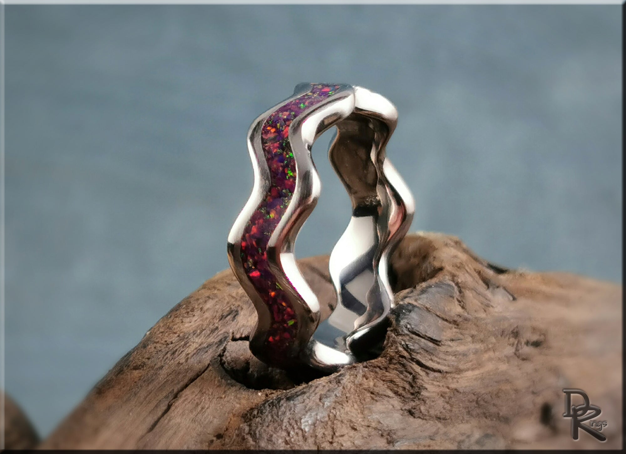 Titanium Clamshell Ring with Opal Inlay