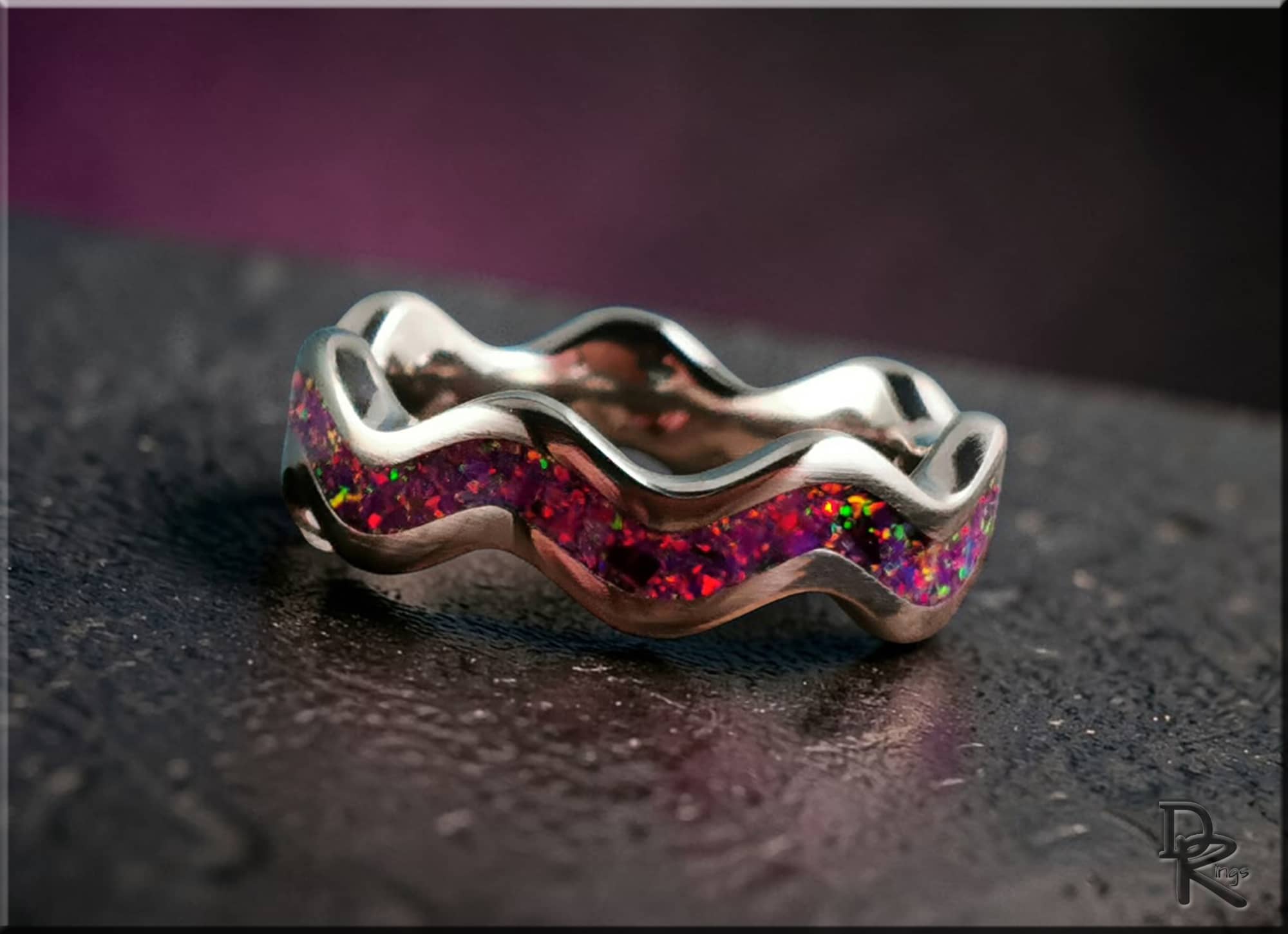 Titanium Clamshell Ring with Opal Inlay