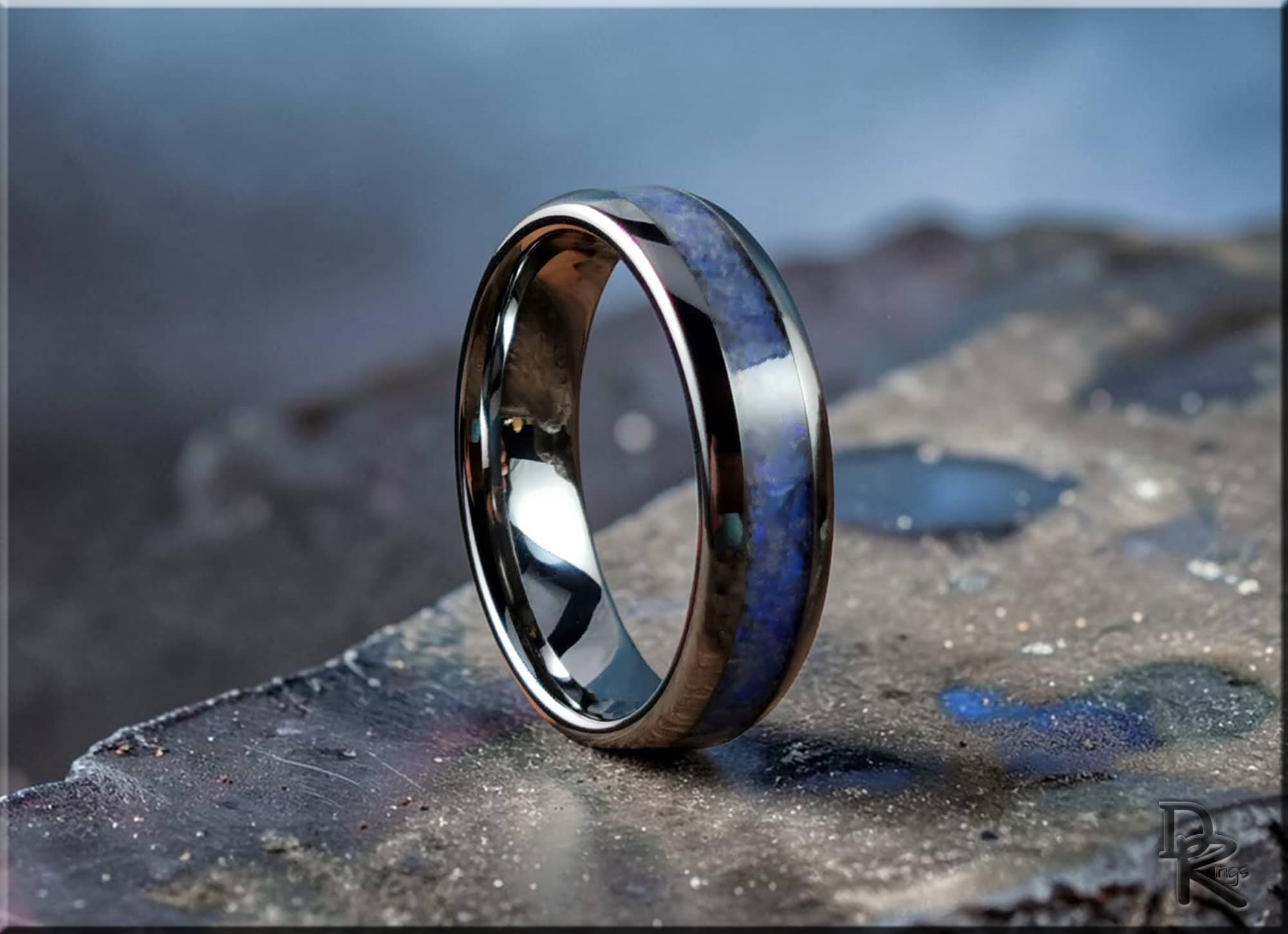 Tungsten Carbide Ring with Australian Coober Pedy Opal Inlay