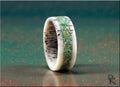 Deer antler ring with turquoise inlay by DR Rings featuring natural texture and green-blue stones