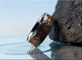 Hammered Black Ceramic Ring with Dinosaur Bone Inlay
