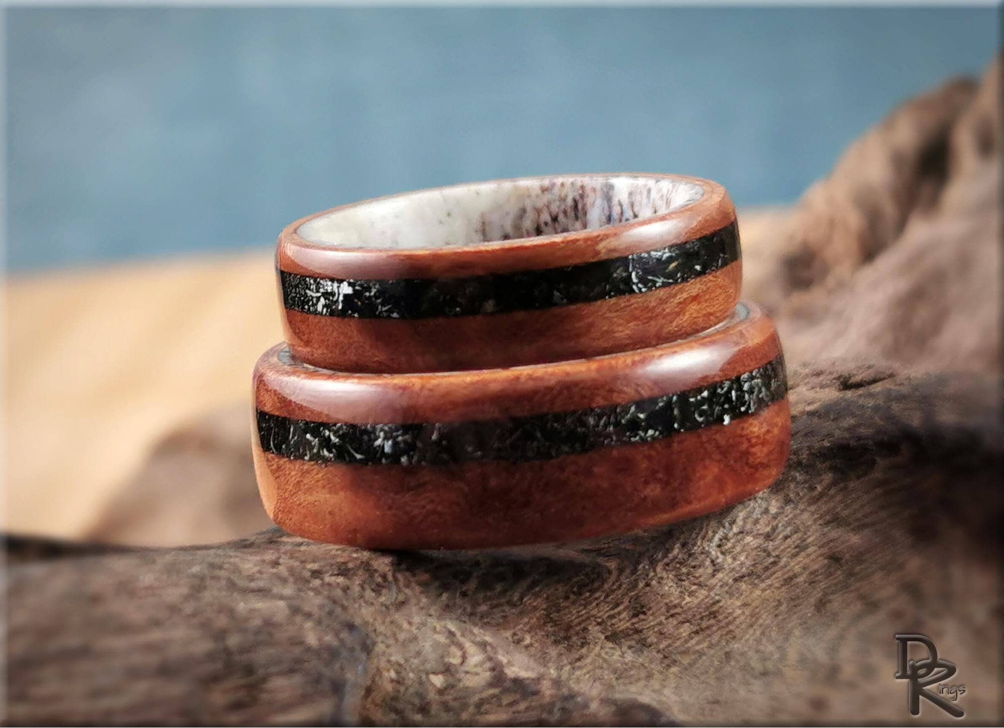 DR Rings bentwood ring with black meteorite ring inlay and smooth polished finish