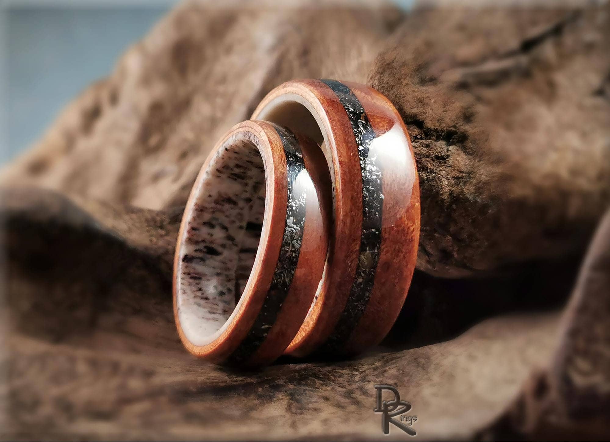 DR Rings bentwood meteorite ring featuring a wood and meteorite inlay design with smooth finish