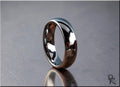 DR Rings polished domed tungsten ring with high shine reflective surface on metallic background