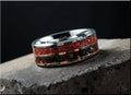 Tungsten carbide ring with inlay featuring red and black stone-like design by DR Rings