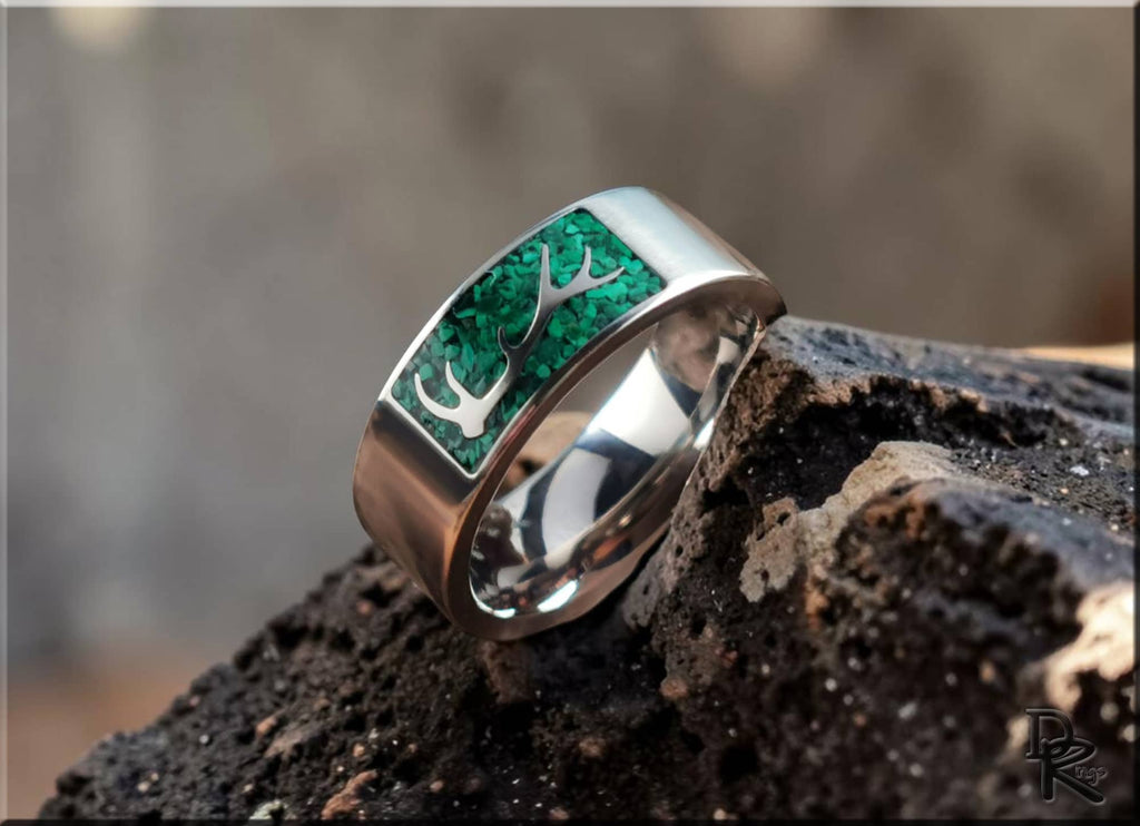 The 'Elkhorn' Titanium Ring with Malachite Inlay