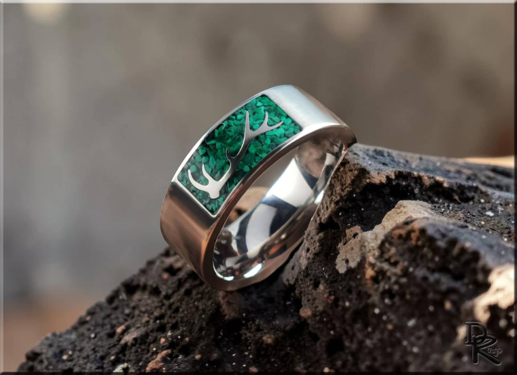 The 'Elkhorn' Titanium Ring with Malachite Inlay