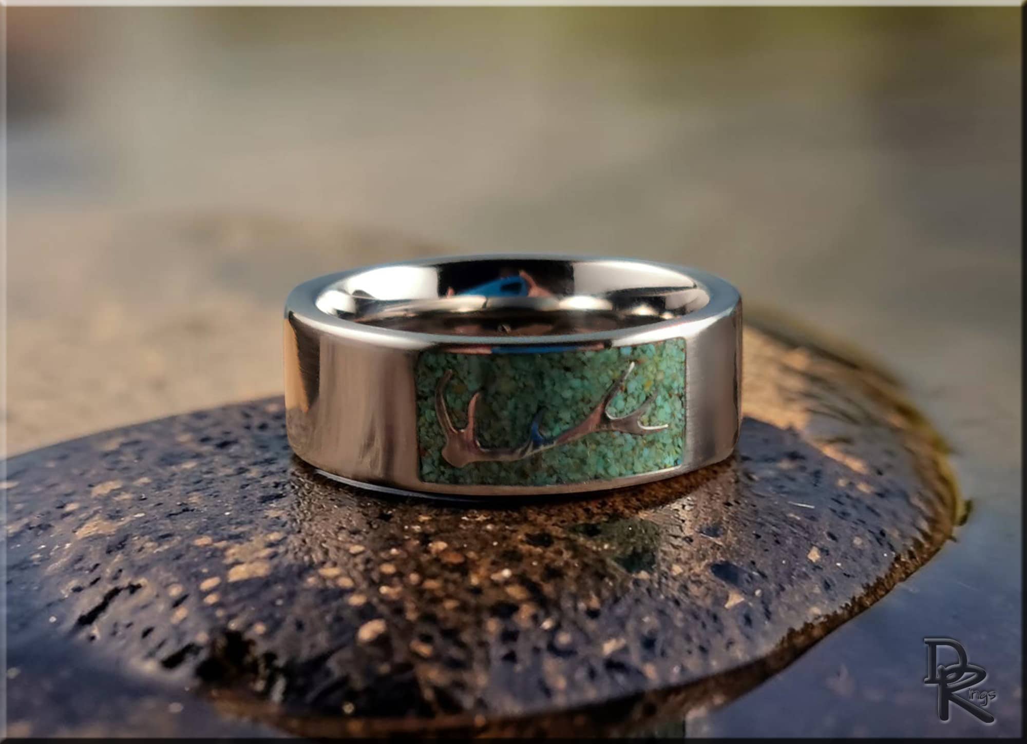 The 'Elkhorn' Titanium Ring with Alacran Blue-Green Turquoise Inlay