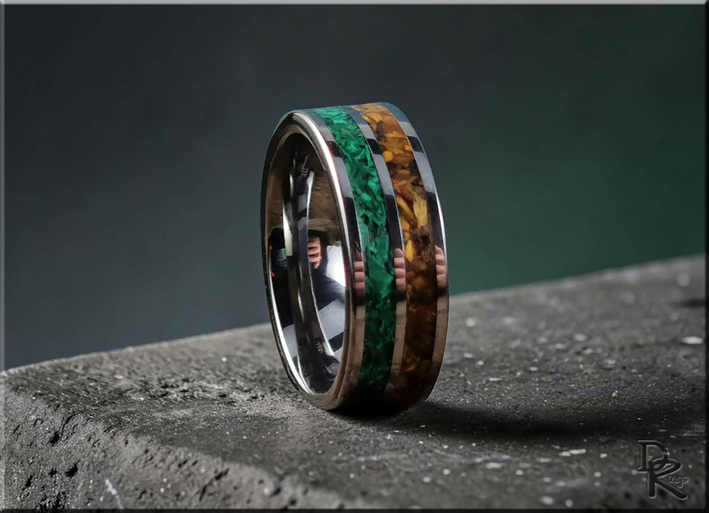 DR Rings stainless steel ring with green and brown eye tigers inlay for stylish wear