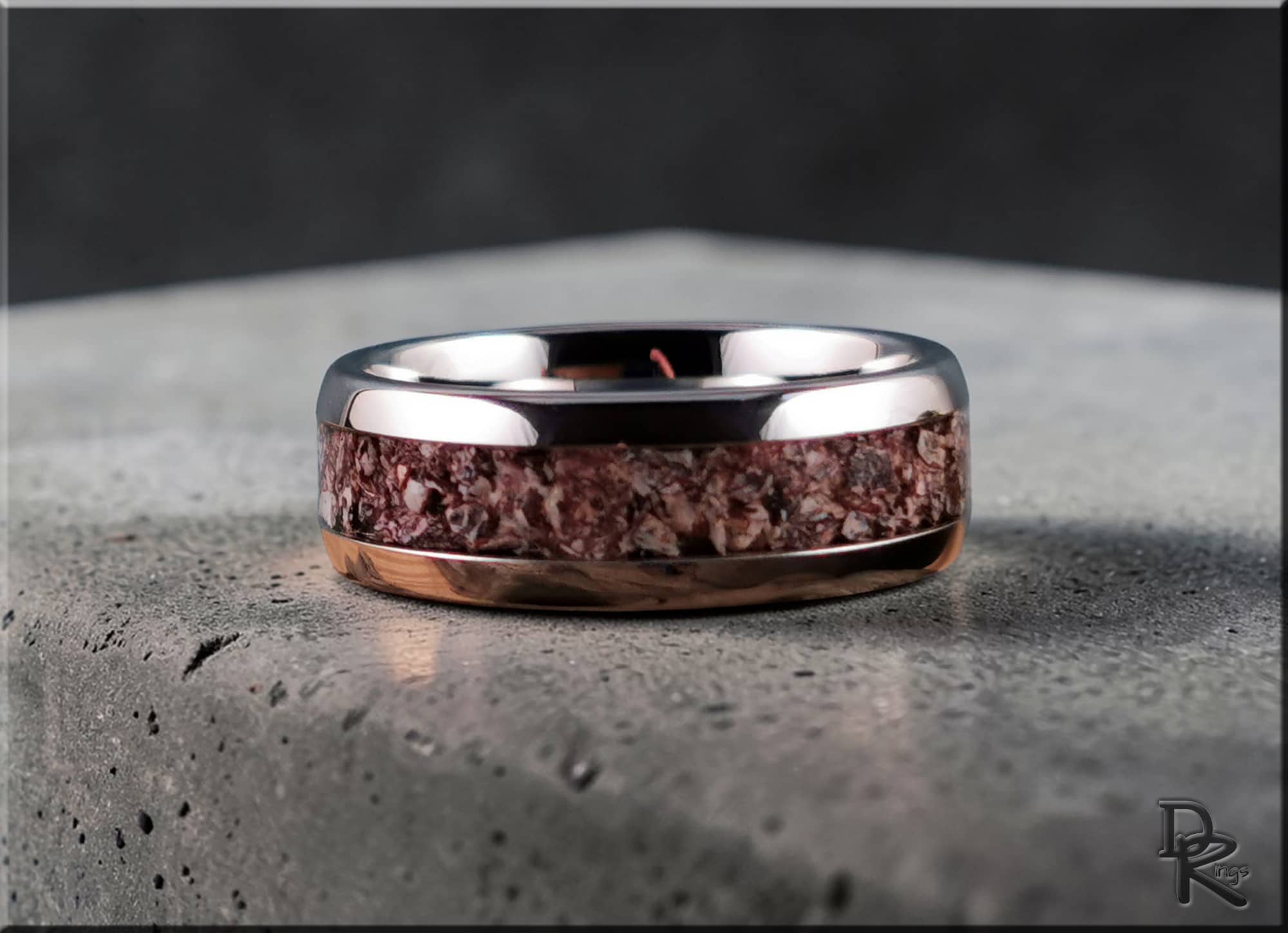 Tungsten Carbide Ring with Fossilised Brontotherium Bone Inlay