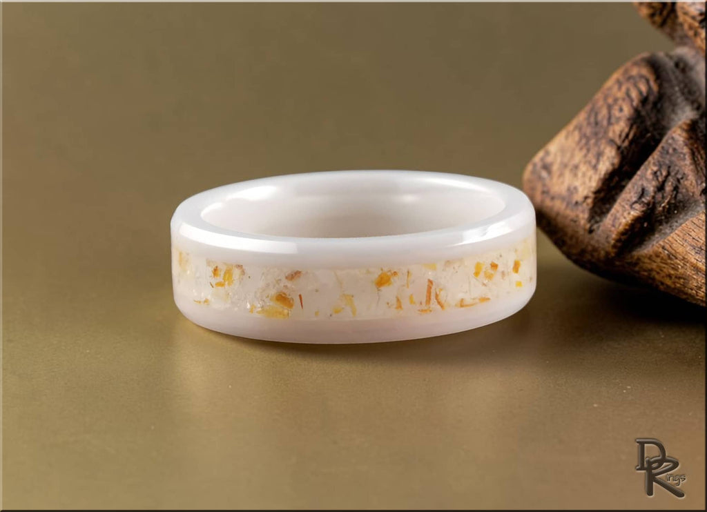 White Ceramic Ring with Golden Healer Quartz Inlay