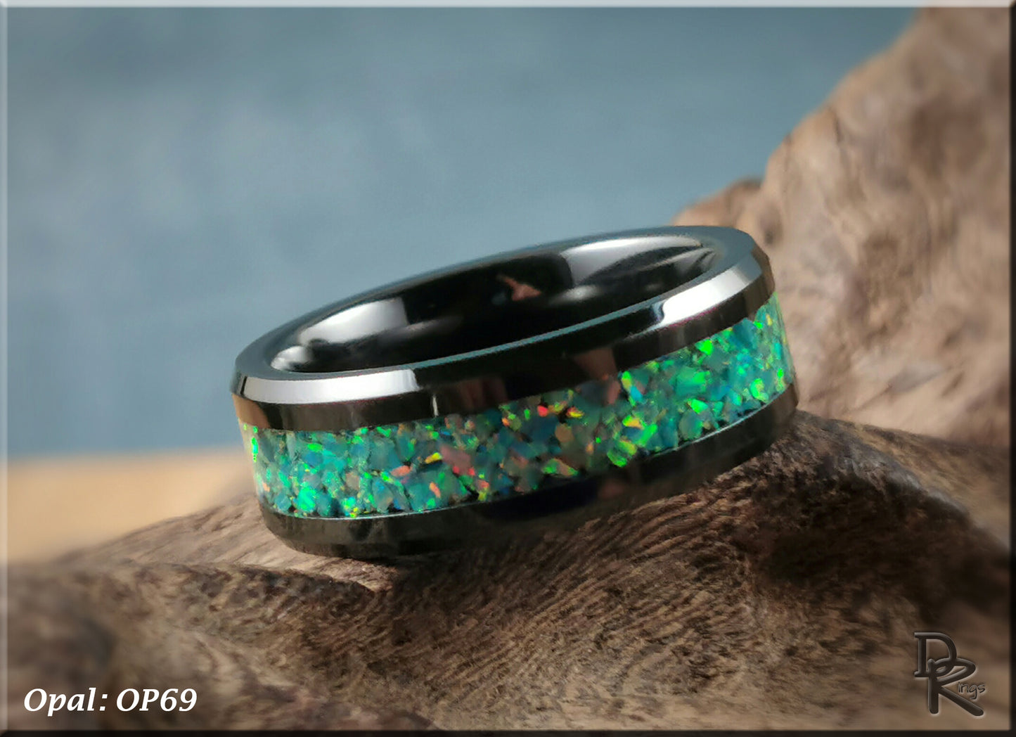 Polished Coloured Ceramic Channel Ring w/Opal inlay - ceramic ring