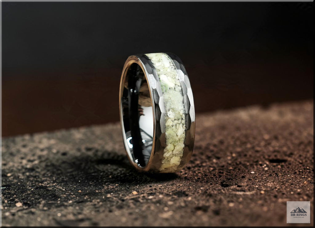 Hammered Black Ceramic Ring with Irish Connemara Marble