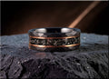 Hammered Black Tungsten Ring with Meteorite and Rose Gold Accents