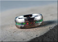 Hammered Tungsten Carbide Ring with Opal Inlay
