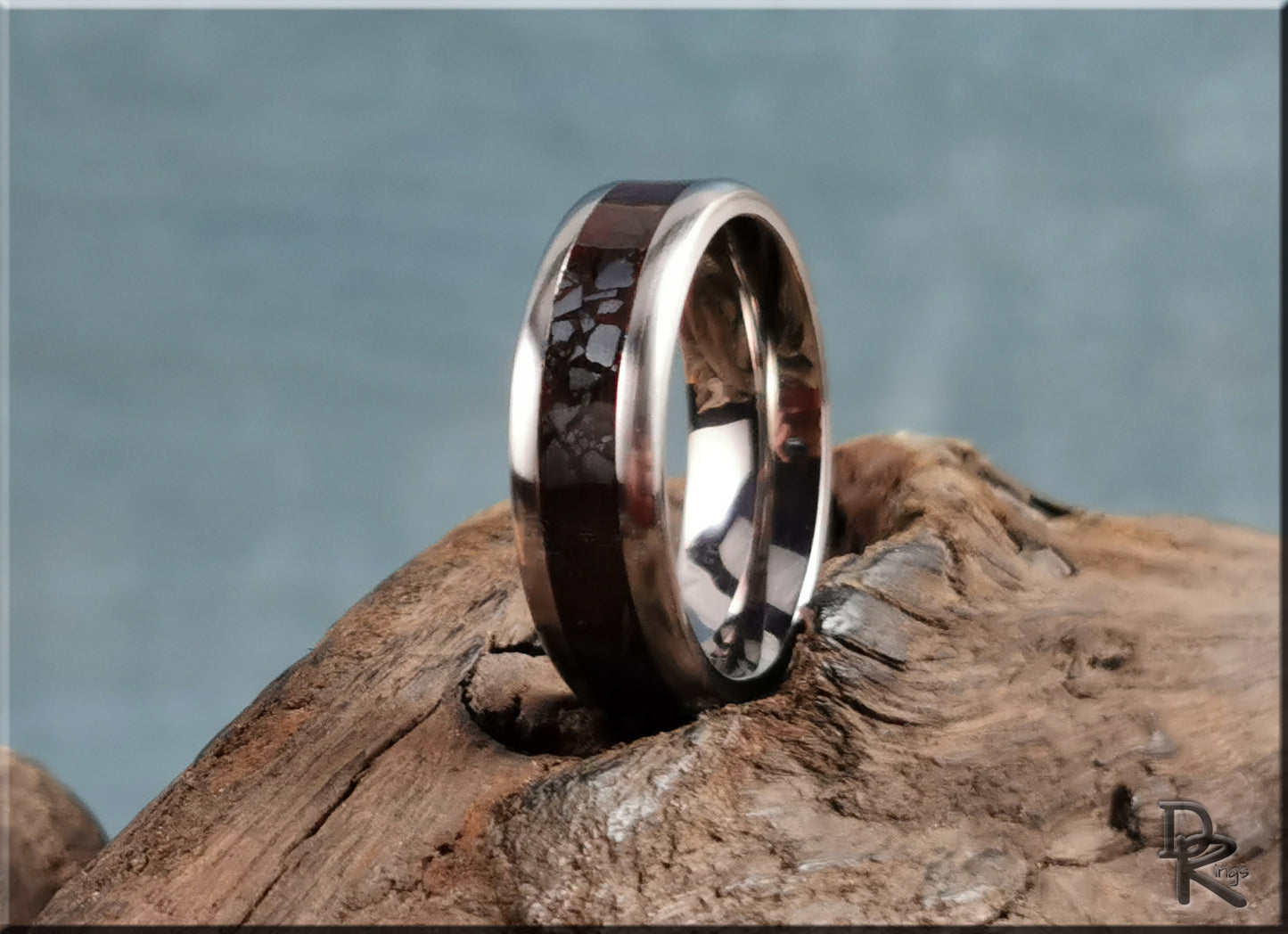 Titanium Channel Ring w/Hematite stone inlay - metal ring