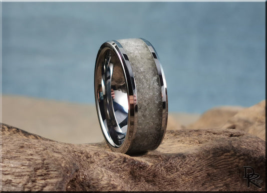 Tungsten Carbide Channel Ring w/Smokey Quartz and Glow inlay - glow ring