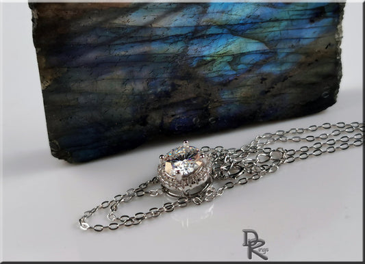 2.0 Carat Moissanite and Sterling Silver Pendant Necklace - silver necklace