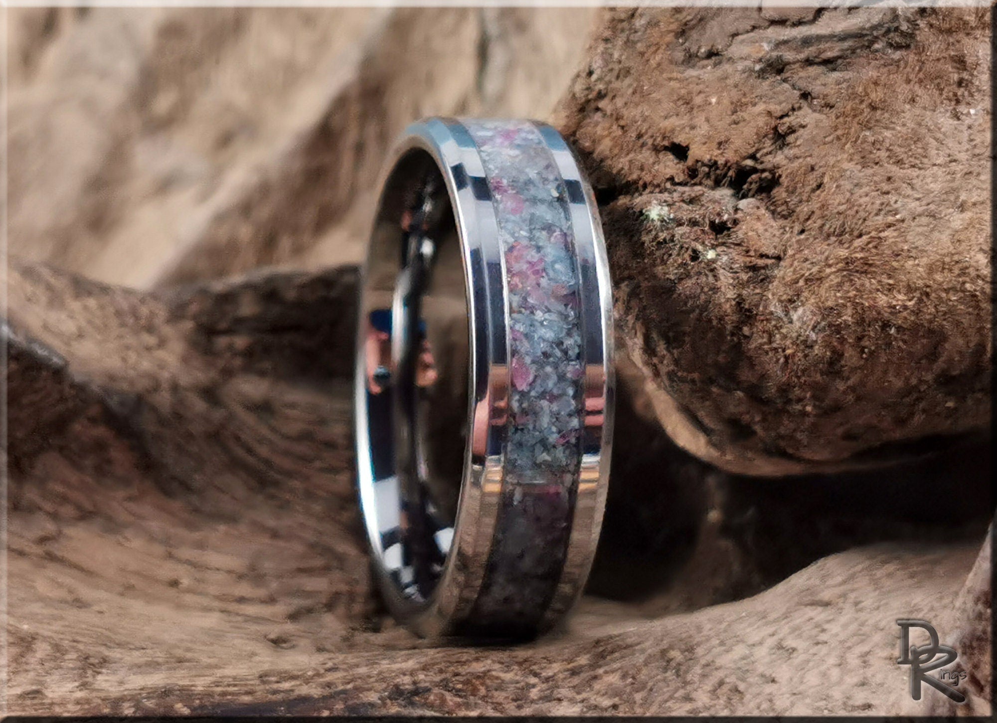Tungsten Carbide Channel Ring w/Kyanite-Ruby matrix inlay - tungsten ring
