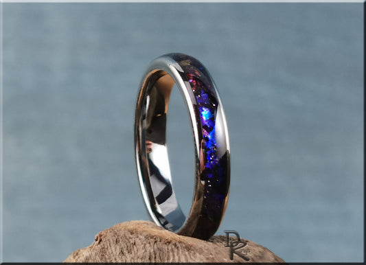 Polished 4mm Tungsten Carbide Channel Ring w/Celestial Sandstone inlay - tungsten ring