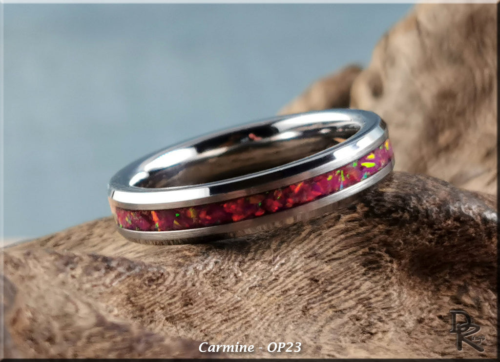 4mm Tungsten Carbide Thinline Channel Ring w/Opal inlay - metal ring