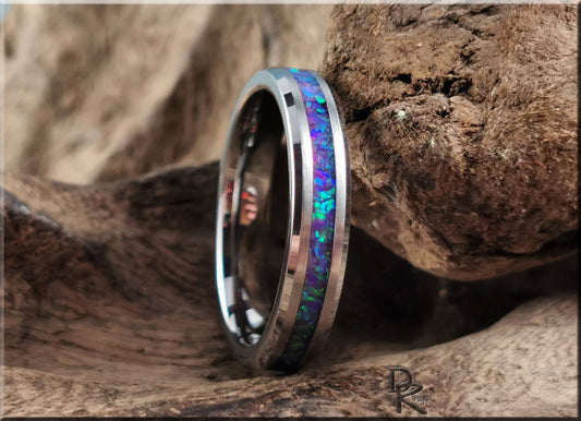 4mm Tungsten Carbide Thinline Channel Ring w/Opal inlay - metal ring