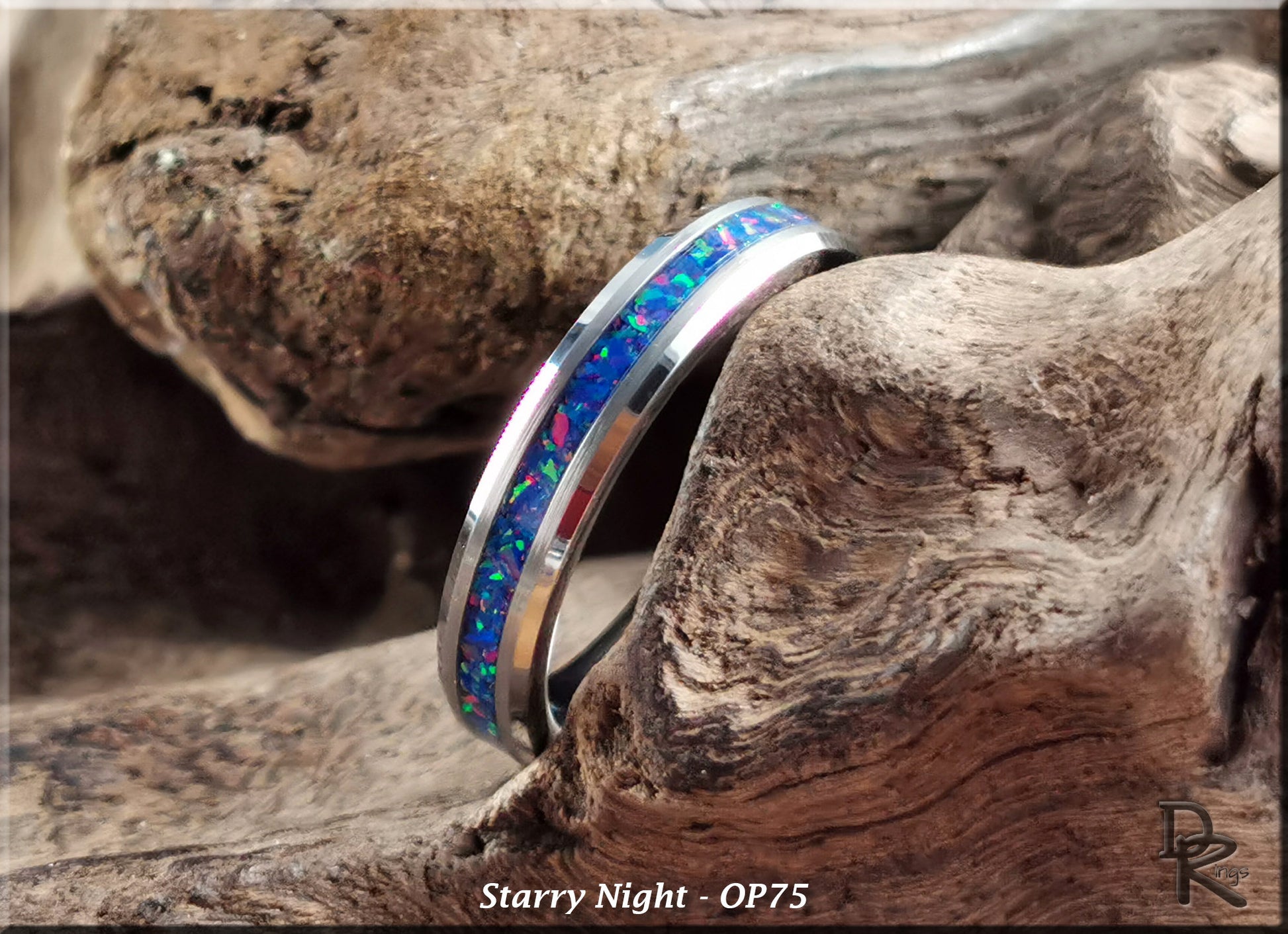 4mm Tungsten Carbide Thinline Channel Ring w/Opal inlay - metal ring
