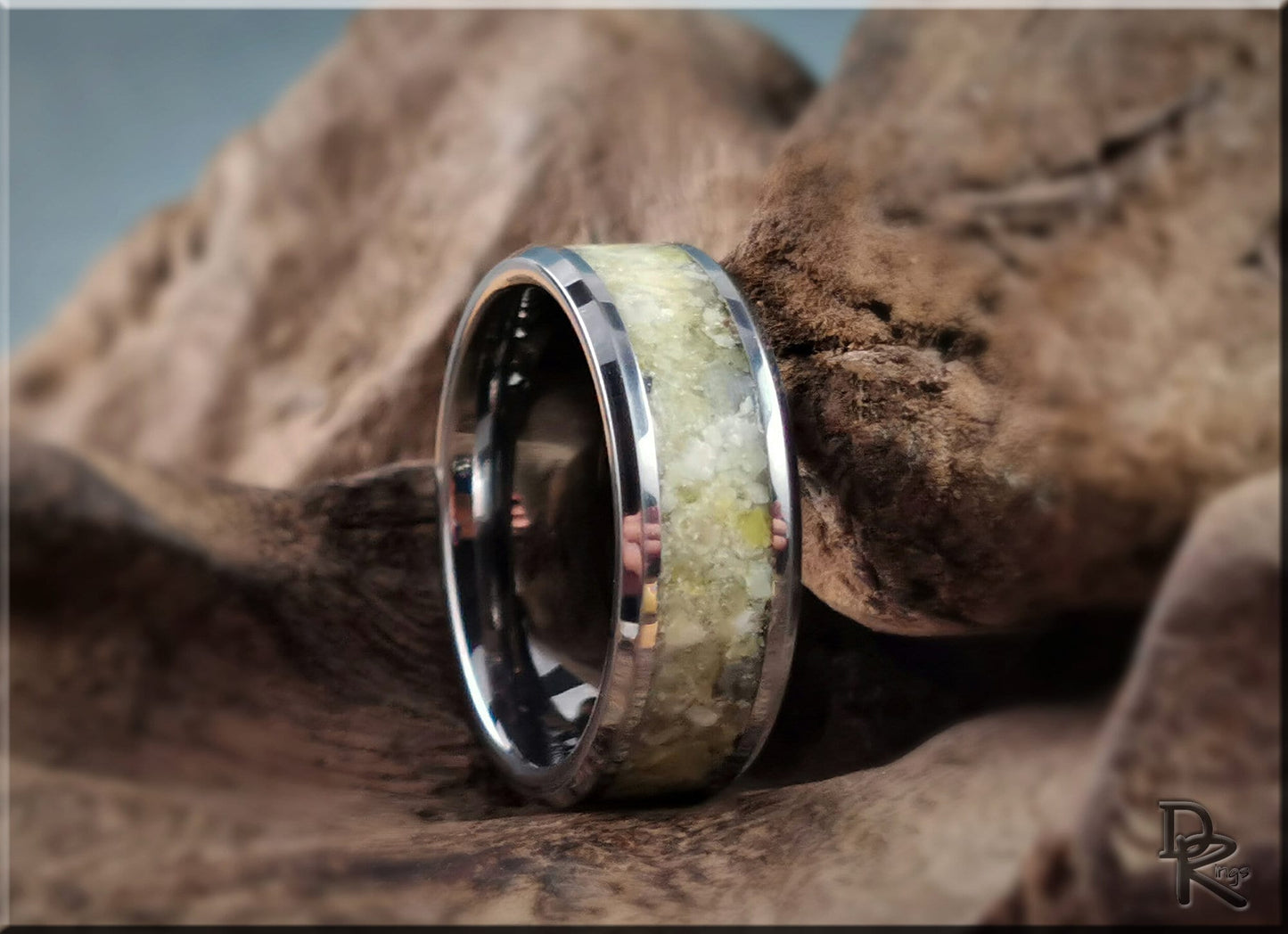 Tungsten Carbide Channel Ring w/Scottish Highland Marble inlay - metal ring