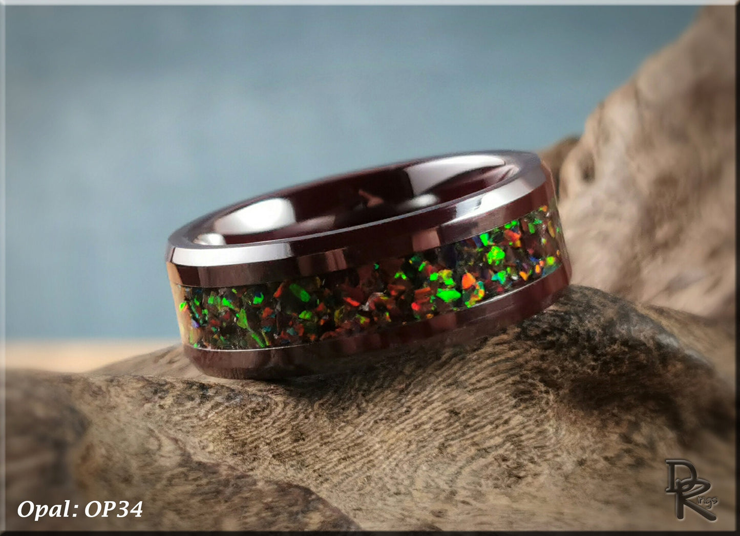 Polished Coloured Ceramic Channel Ring w/Opal inlay - ceramic ring