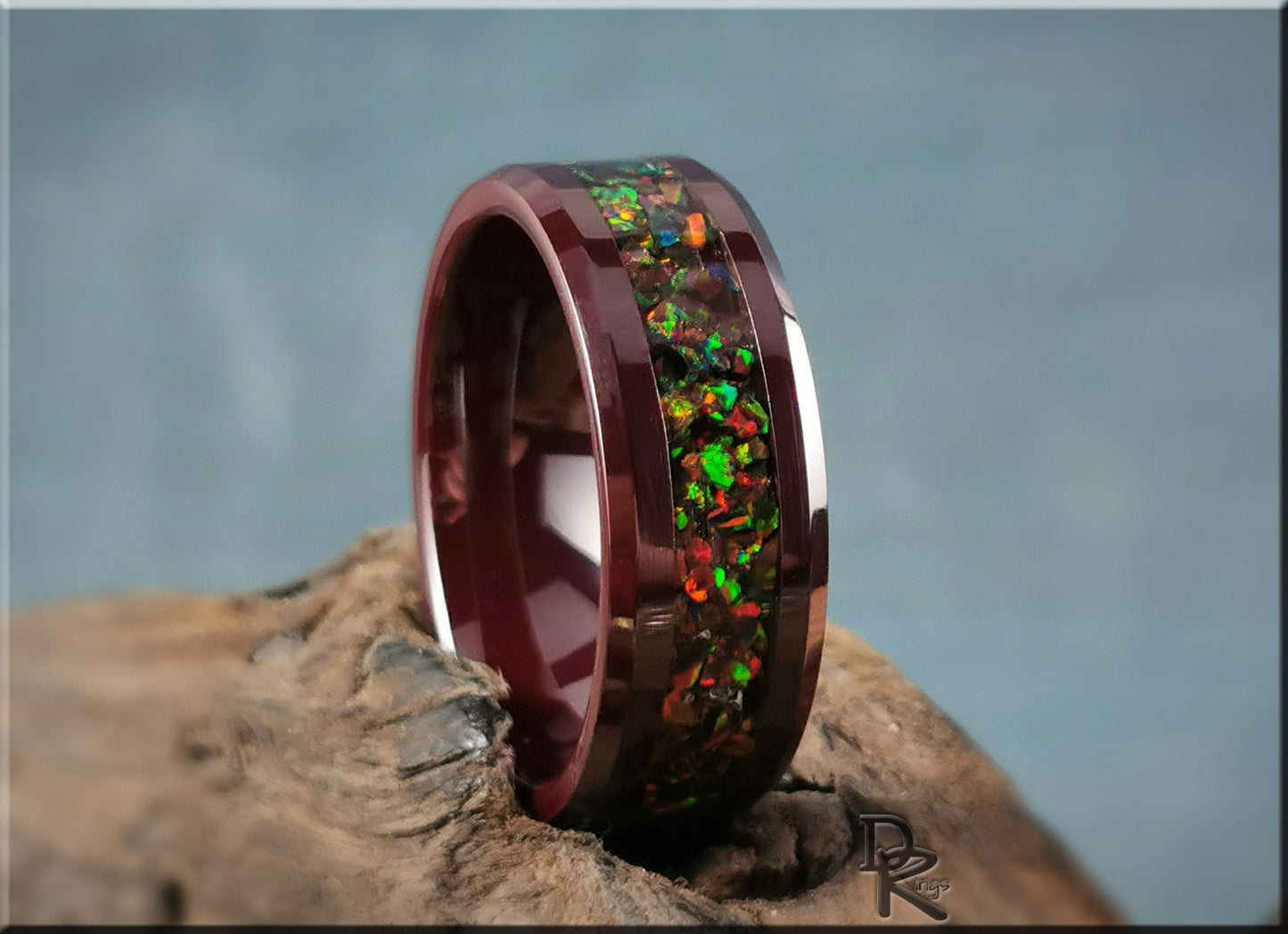 Polished Coloured Ceramic Channel Ring w/Opal inlay - ceramic ring