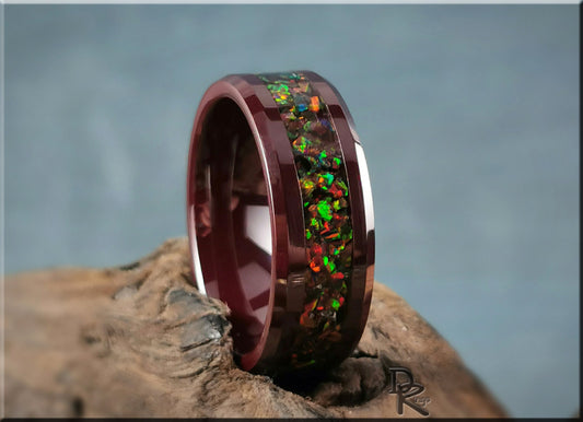 Polished Coloured Ceramic Channel Ring w/Opal inlay - ceramic ring