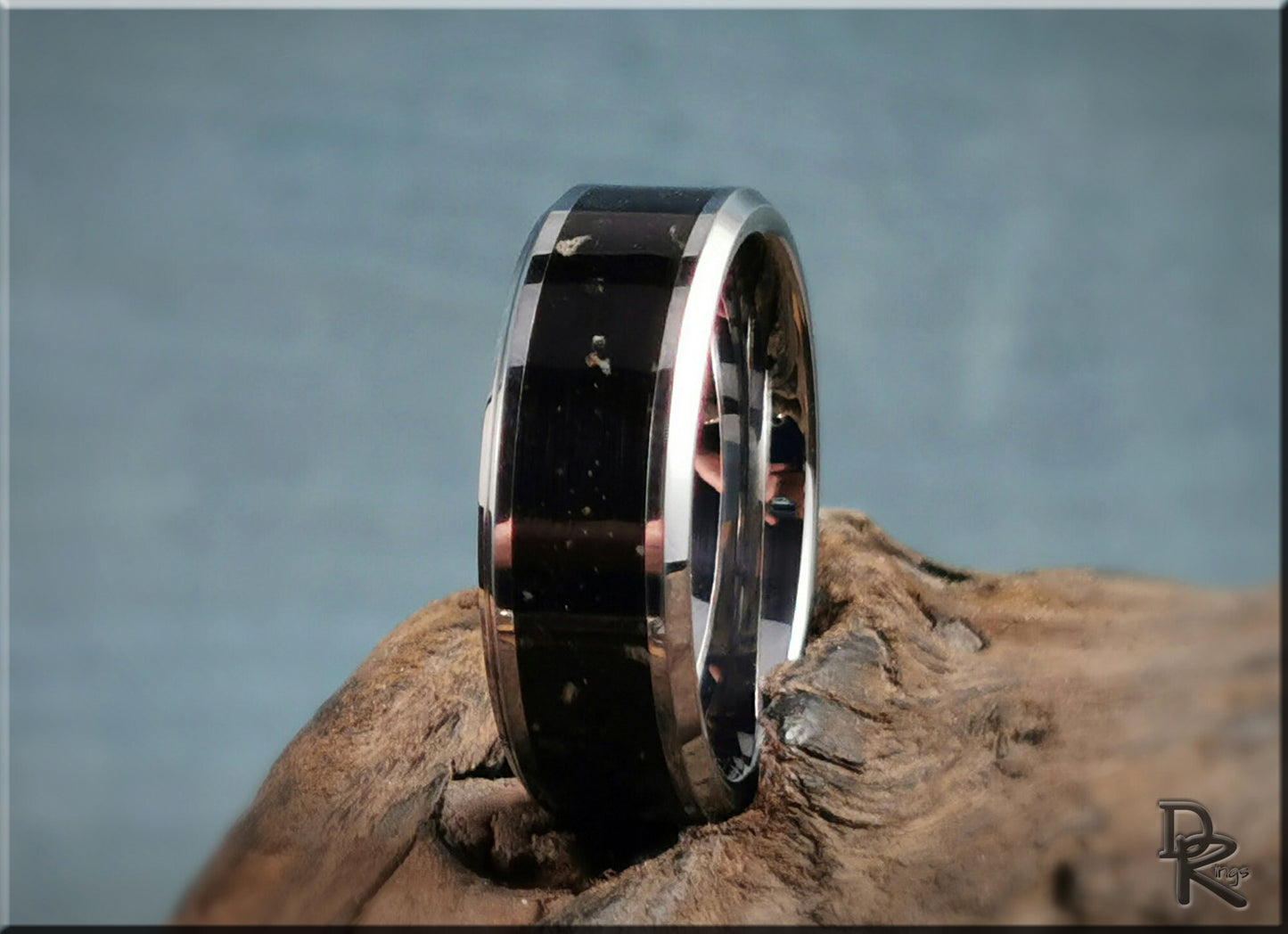 Tungsten Carbide Channel Ring w/Scottish Basaltic Sand inlay - metal ring