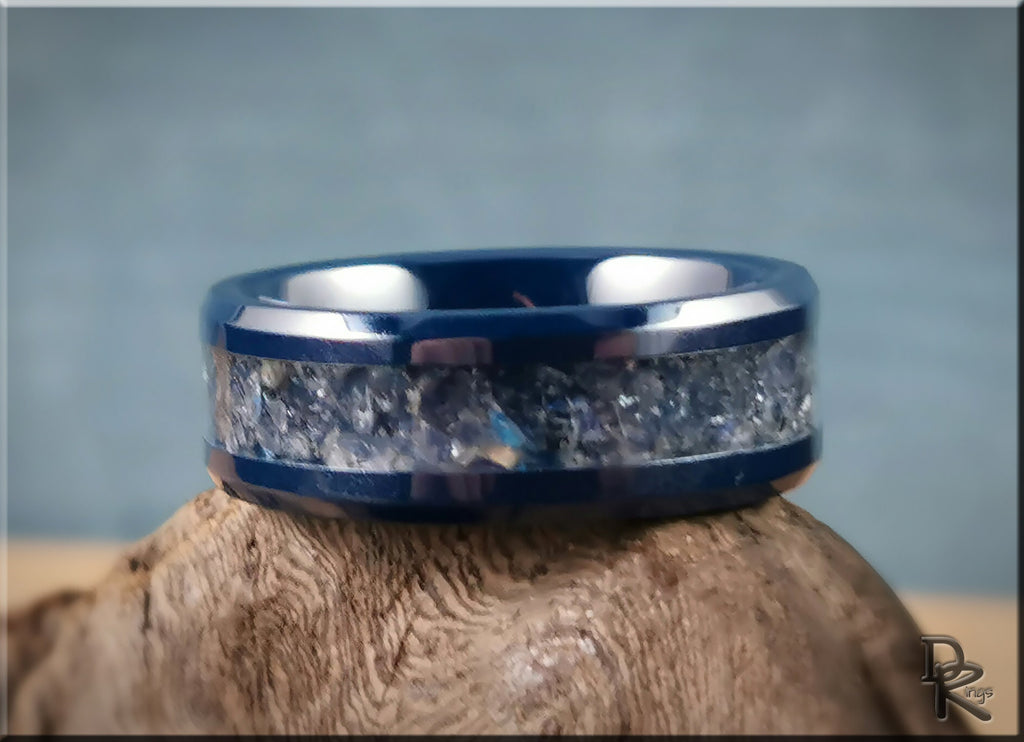Deep Blue Ceramic Channel Ring w/Labradorite inlay - ceramic ring