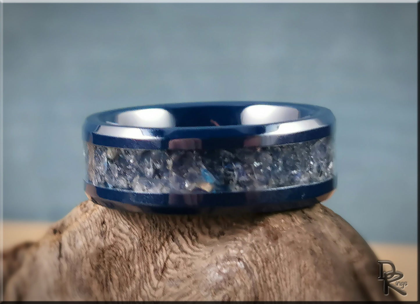 Deep Blue Ceramic Channel Ring w/Labradorite inlay - ceramic ring