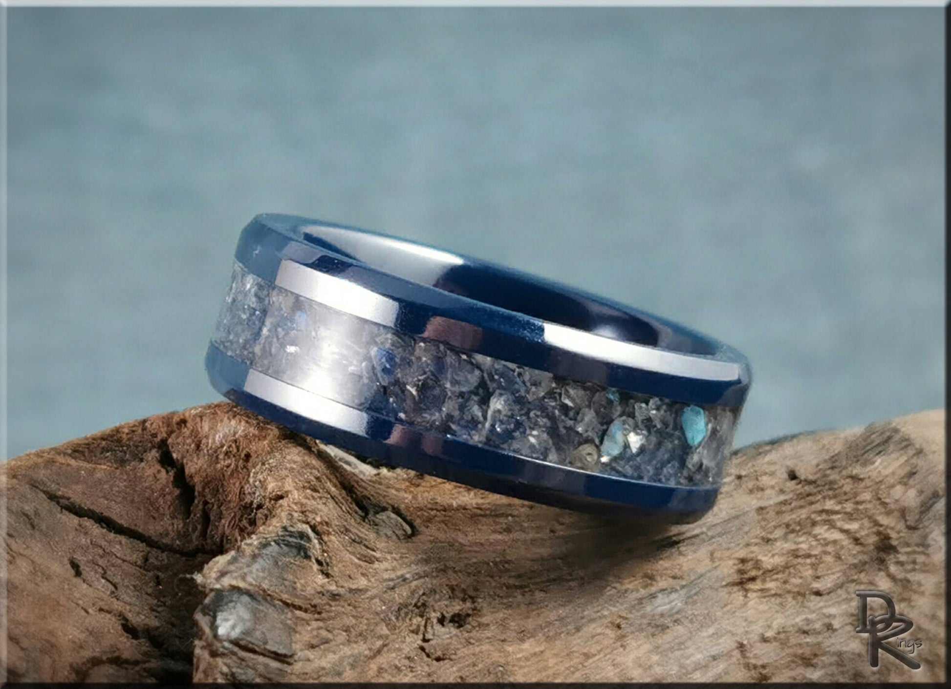 Deep Blue Ceramic Channel Ring w/Labradorite inlay - ceramic ring