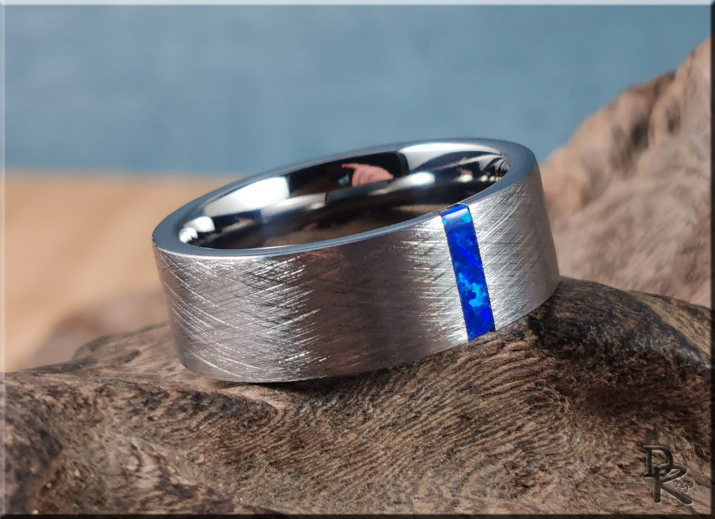 Brushed Tungsten Carbide Ring w/Opal inlay - metal ring