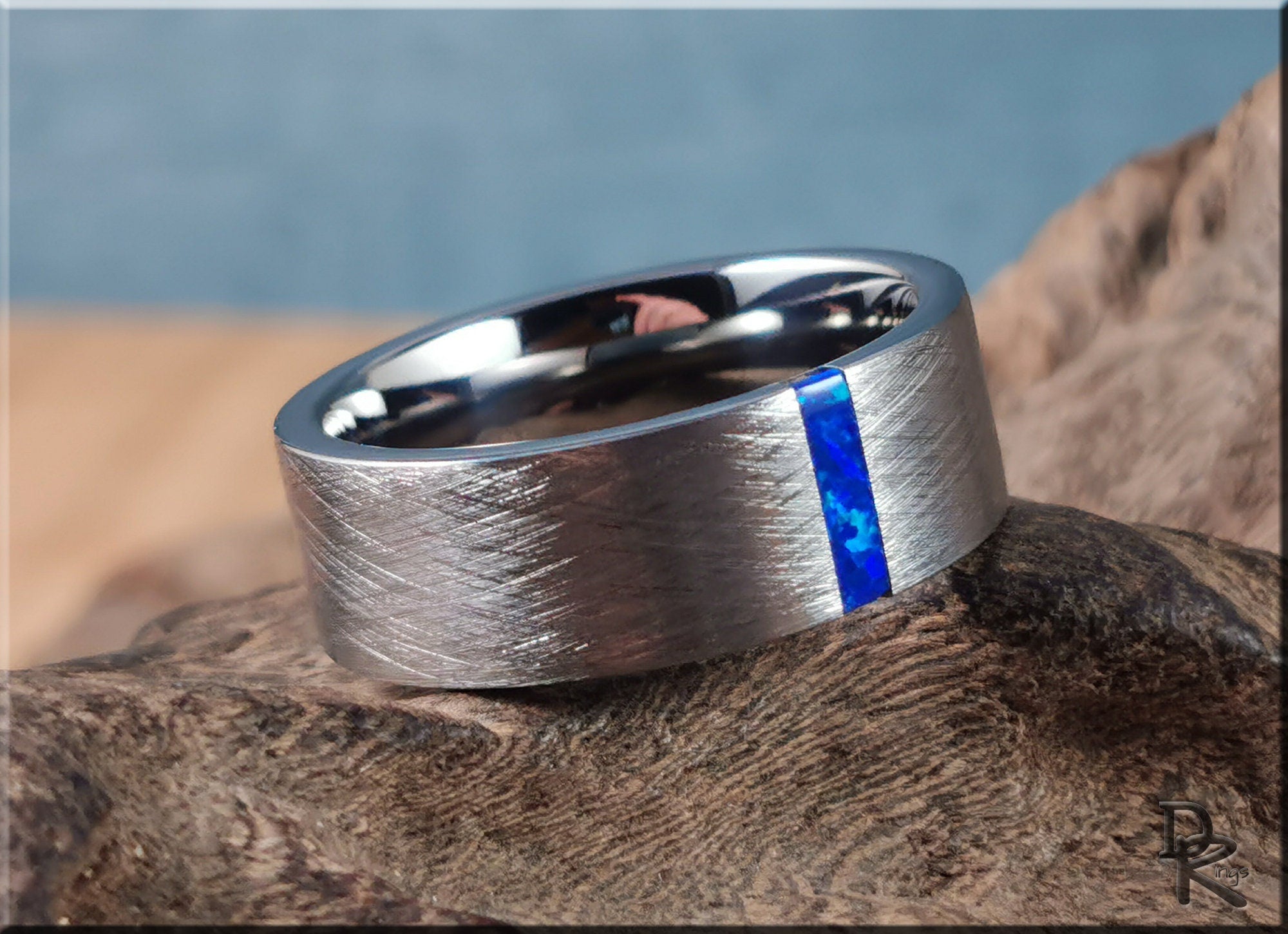 Brushed Tungsten Carbide Ring w/Opal inlay - metal ring