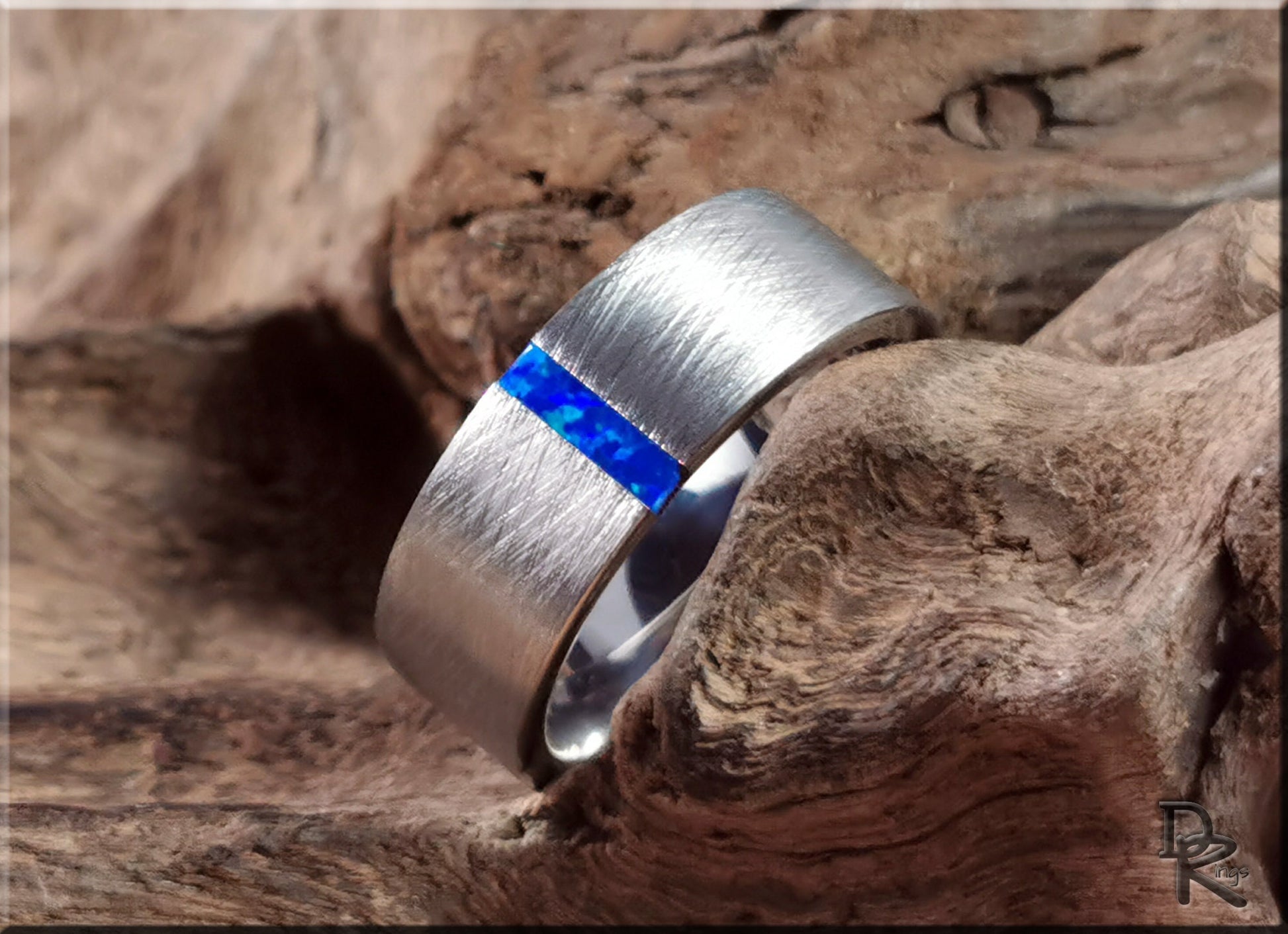 Brushed Tungsten Carbide Ring w/Opal inlay - metal ring