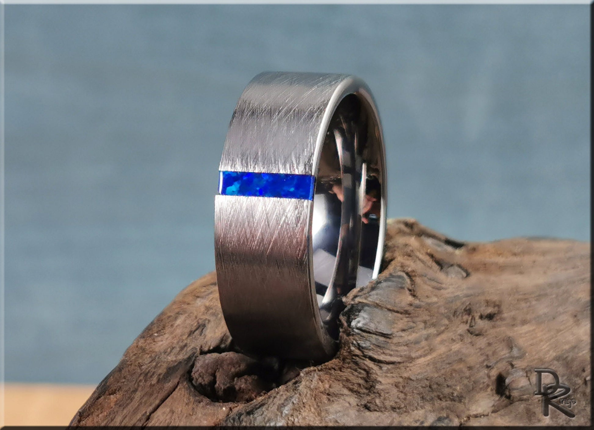 Brushed Tungsten Carbide Ring w/Opal inlay - metal ring