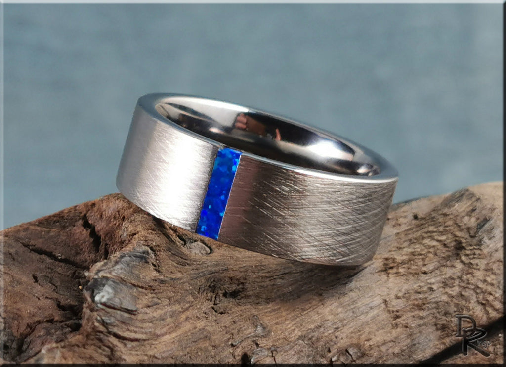 Brushed Tungsten Carbide Ring w/Opal inlay - metal ring