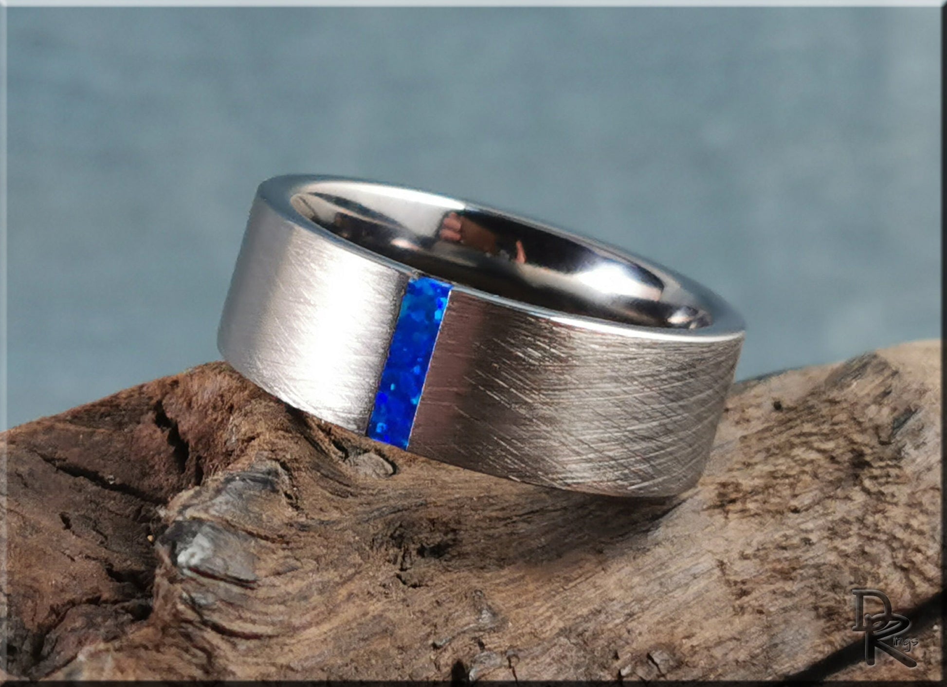 Brushed Tungsten Carbide Ring w/Opal inlay - metal ring