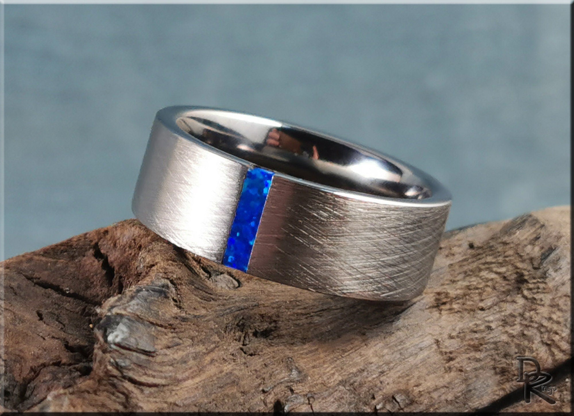 Brushed Tungsten Carbide Ring w/Opal inlay - metal ring