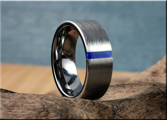 Brushed Tungsten Carbide Ring w/Opal inlay - metal ring