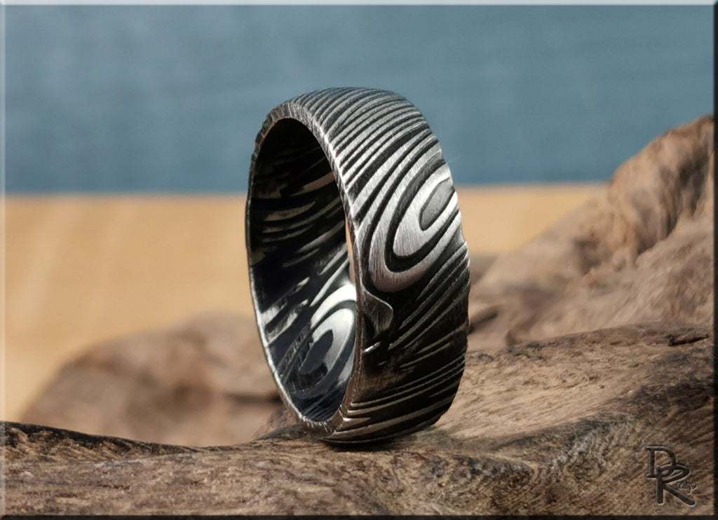 Black Damascus Steel Ring - metal ring