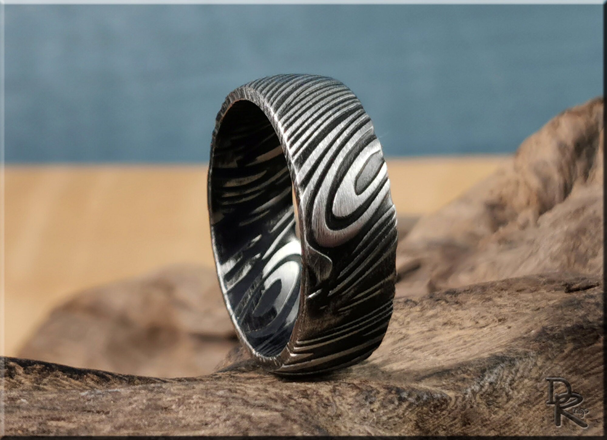 Black Damascus Steel Ring - metal ring